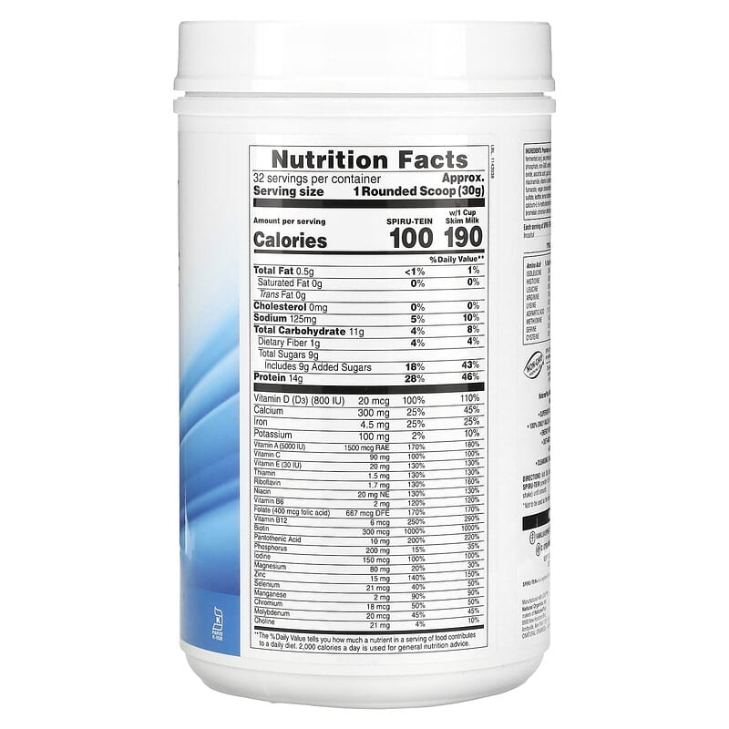 NaturesPlus Spiru-Tein High Protein Energy Meal Vanilla 2.12 lbs (960 g) 8 Thành phần vi chất NaturesPlus Spiru-Tein High Protein Energy Meal Vanilla 2.12 lbs (960 g) 097467045811
