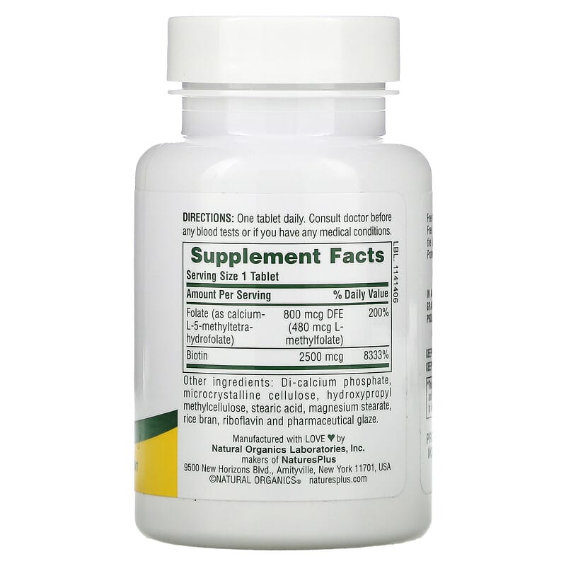 NaturesPlus Sustained Release Biotin & Folate 30 Tablets 8 Thành phần vi chất NaturesPlus Sustained Release Biotin & Folate 30 viên 097467017924