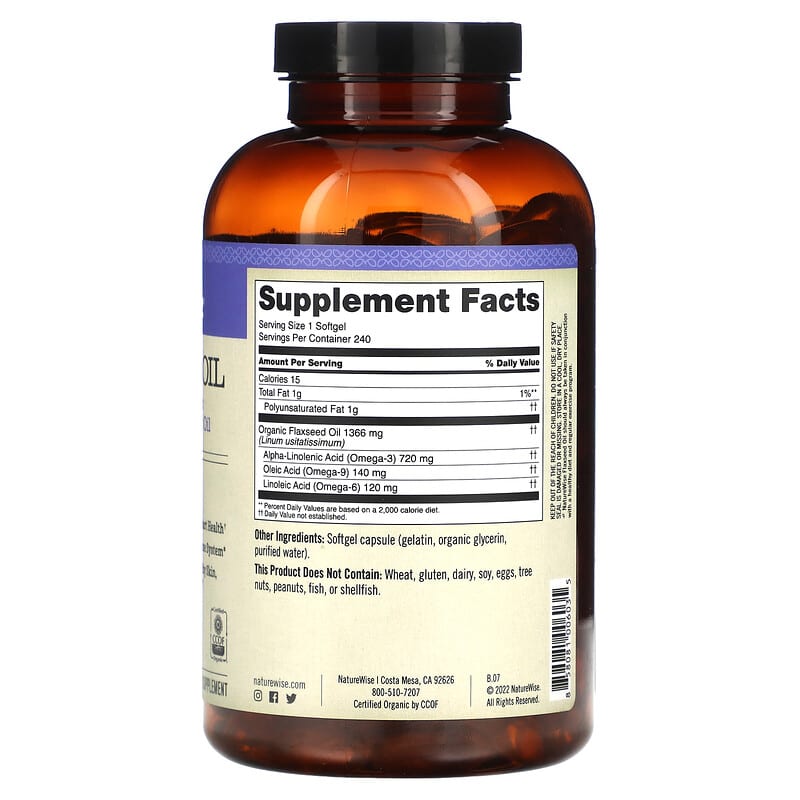 NatureWise Flaxseed Oil 240 Softgels 8 Thành phần vi chất NatureWise Flaxseed Oil 240 viên 858081006035