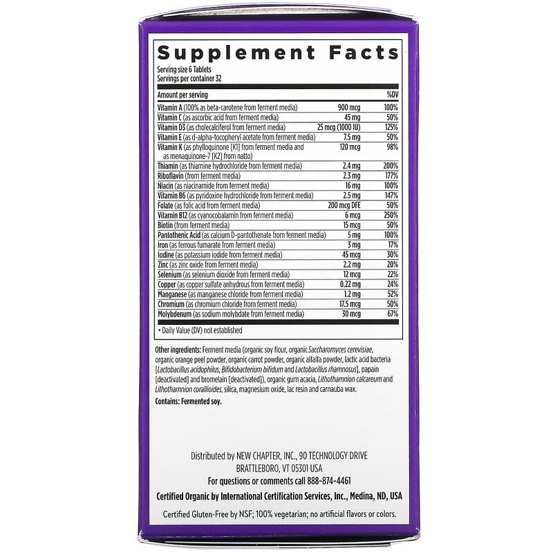 New Chapter Tiny Tabs Multivitamin 192 Vegetarian Tablets 8 Thành phần vi chất New Chapter Tiny Tabs Multivitamin 192 viên 727783003621