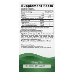 Nordic Naturals Blood Sugar Support Omega Blend 448 mg 60 Soft Gels 768990018701