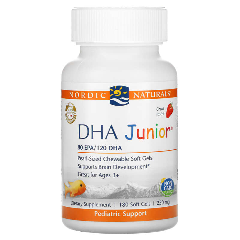 Nordic Naturals DHA Junior Great for Ages 3+ Strawberry 62.5 mg 180 Soft Gels 1 Nordic Naturals DHA Junior Great for Ages 3+ Strawberry 62.5 mg 180 viên 768990031809