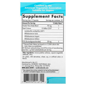 Nordic Naturals Nordic Flora Probiotic Daily 12 Billion CFU 60 Capsules 768990016721