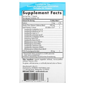 Nordic Naturals Nordic Flora Probiotic Women's Balance 60 Billion CFU 30 Capsules 768990016837