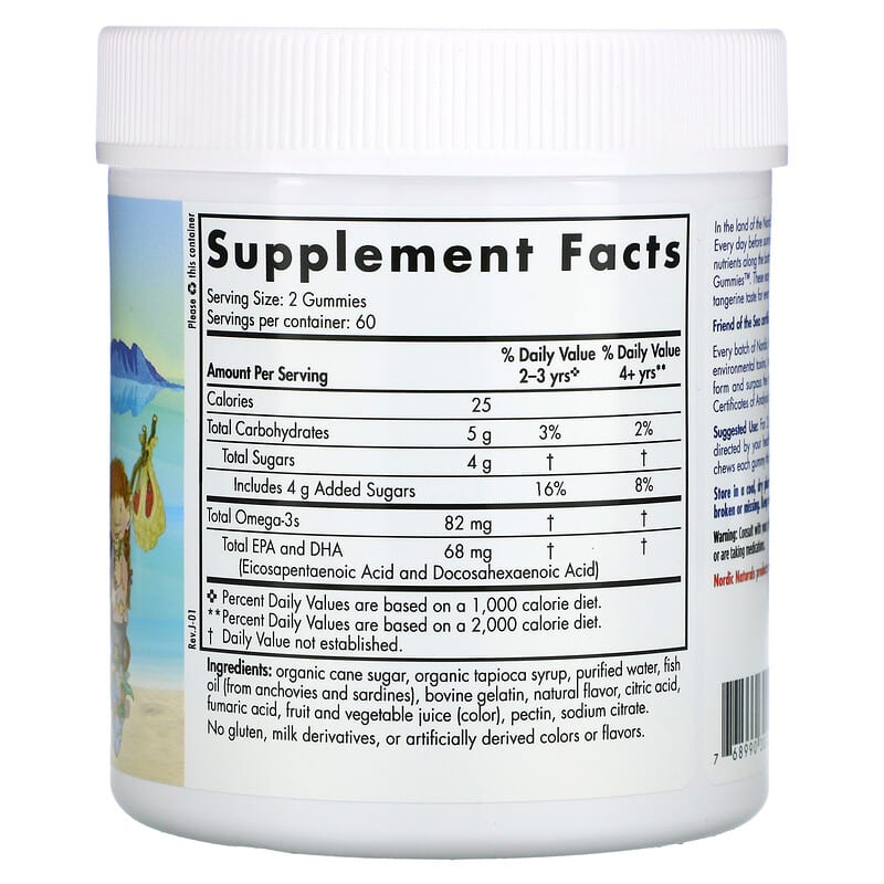 Nordic Naturals Nordic Omega-3 Gummies Tangerine Treats 41 mg 120 Gummies 8 Thành phần vi chất Nordic Naturals Nordic Omega-3 Tangerine Treats 41 mg 120 viên 768990301315