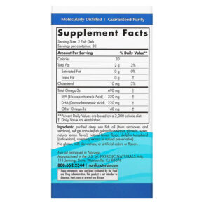 Nordic Naturals Omega-3 Lemon 345 mg 60 Fish Gelatin Soft Gels 768990417603