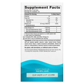 Nordic Naturals Ultimate Omega 2X with Vitamin D3 Lemon 60 Mini Soft Gels 768990061059