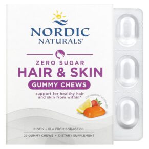Nordic Naturals Zero Sugar Hair & Skin Gummy Chews Strawberry Lemonade 27 Gummy Chews 768990016660