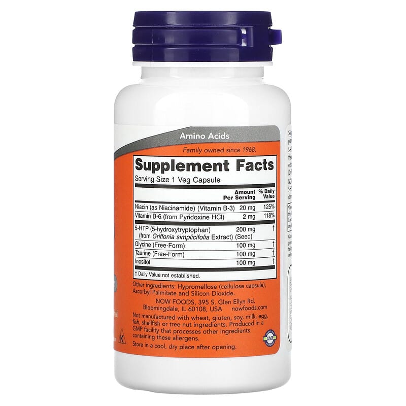 NOW Foods 5-HTP Double Strength 200 mg 60 Veg Capsules 8 Thành phần vi chất NOW Foods 5-HTP Double Strength 200 mg 60 viên 733739001085