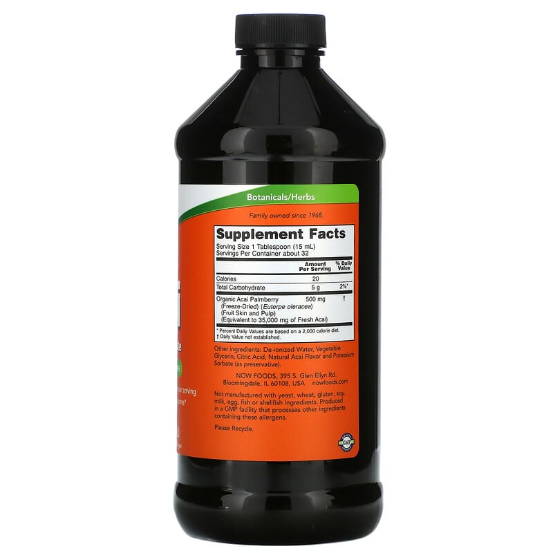 NOW Foods Acai Liquid Concentrate 16 fl oz (473 ml) 8 Thành phần vi chất NOW Foods Acai Liquid Concentrate 16 fl oz (473 ml) 733739048042