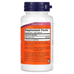 NOW Foods Alpha Lipoic Acid 250 mg 60 Veg Capsules 733739030429