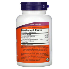 NOW Foods Alpha Lipoic Acid Extra Strength 600 mg 120 Veg Capsules 733739030450