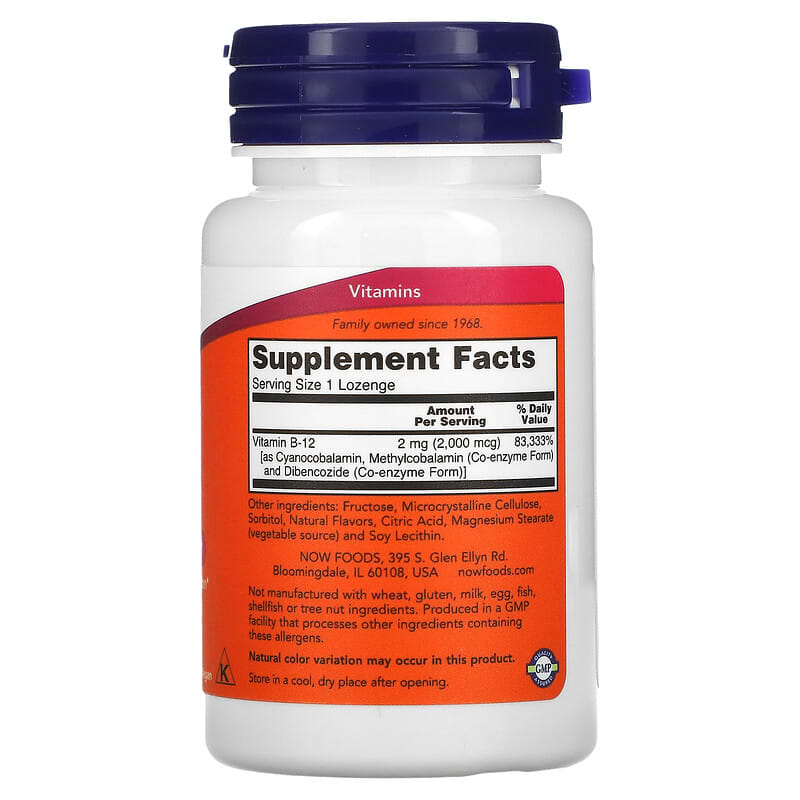 NOW Foods B-12 2.000 mcg 100 Lozenges 8 Thành phần vi chất NOW Foods B-12 2.000 mcg 100 viên 733739004598
