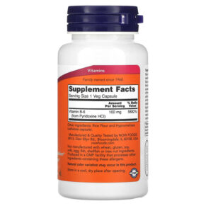 NOW Foods B-6 100 mg 100 Veg Capsules 733739004567