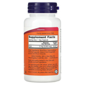NOW Foods Biotin 5.000 mcg 60 Veg Capsules 733739004710
