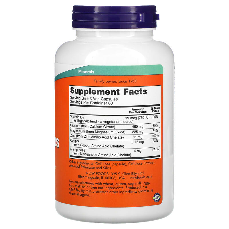 NOW Foods Calcium Citrate Caps 240 Veg Capsules 8 Thành phần vi chất NOW Foods Calcium Citrate 240 viên 733739012371