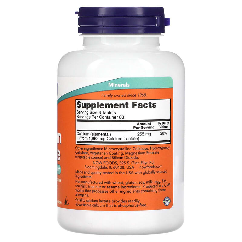 NOW Foods Calcium Lactate 250 Tablets 8 Thành phần vi chất NOW Foods Calcium Lactate 250 viên 733739012609