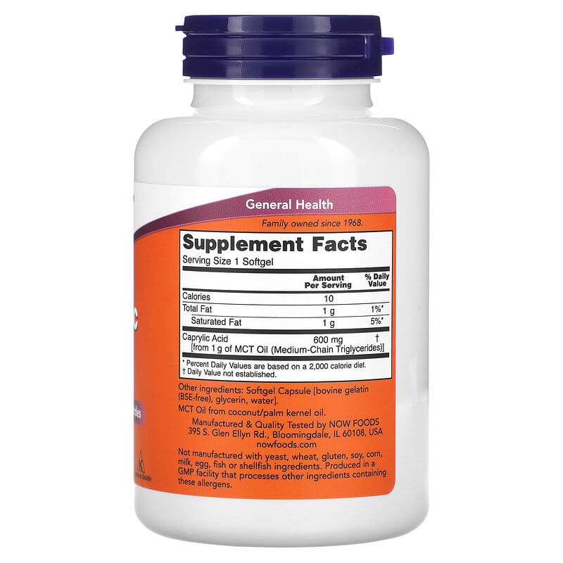NOW Foods Caprylic Acid 600 mg 100 Softgels 8 Thành phần vi chất NOW Foods Caprylic Acid 600 mg 100 viên 733739033475
