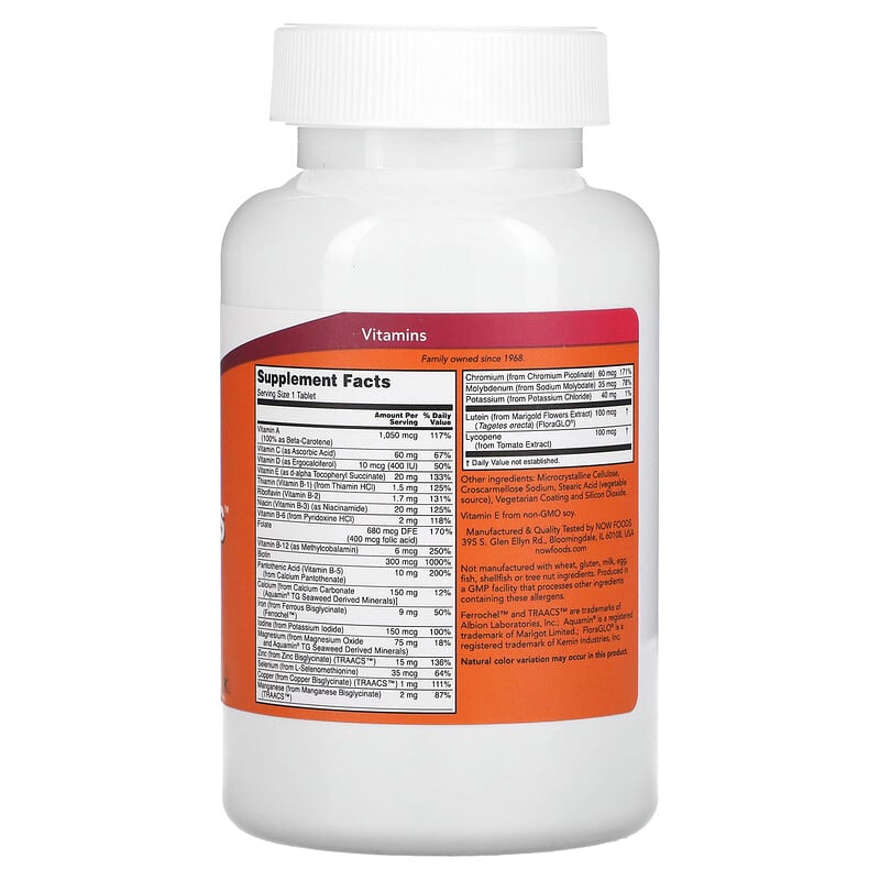 NOW Foods Daily Vits Multi Vitamin & Mineral 250 Tablets 8 Thành phần vi chất NOW Foods Daily Vits Multi Vitamin & Mineral 250 viên 733739037718