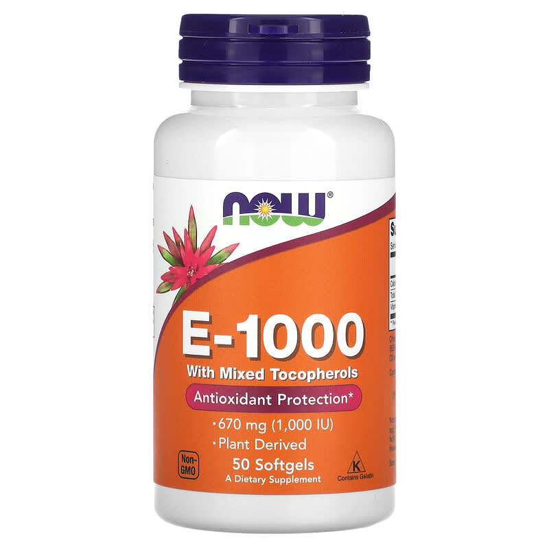 NOW Foods E-1000 with Mixed Tocopherols 670 mg (1.000 IU) 50 Softgels 1 NOW Foods E-1000 + Mixed Tocopherols 670 mg (1.000 IU) 50 viên 733739009005