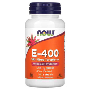 NOW Foods E-400 + Mixed Tocopherols 268 mg (400 IU) 100 viên 733739008923