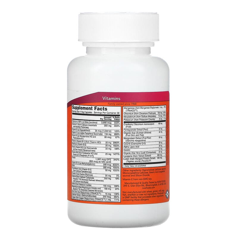 NOW Foods Eve Capsules Superior Women's Multi Iron-Free 120 Veg Capsules 8 Thành phần vi chất NOW Foods Eve Superior Women's Multi Iron-Free 120 viên 733739037985