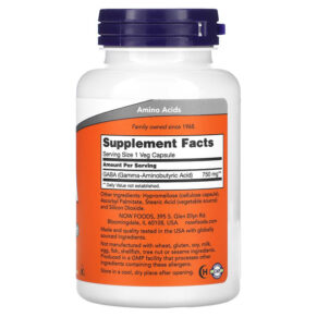 NOW Foods GABA 750 mg 100 Veg Capsules 733739000897