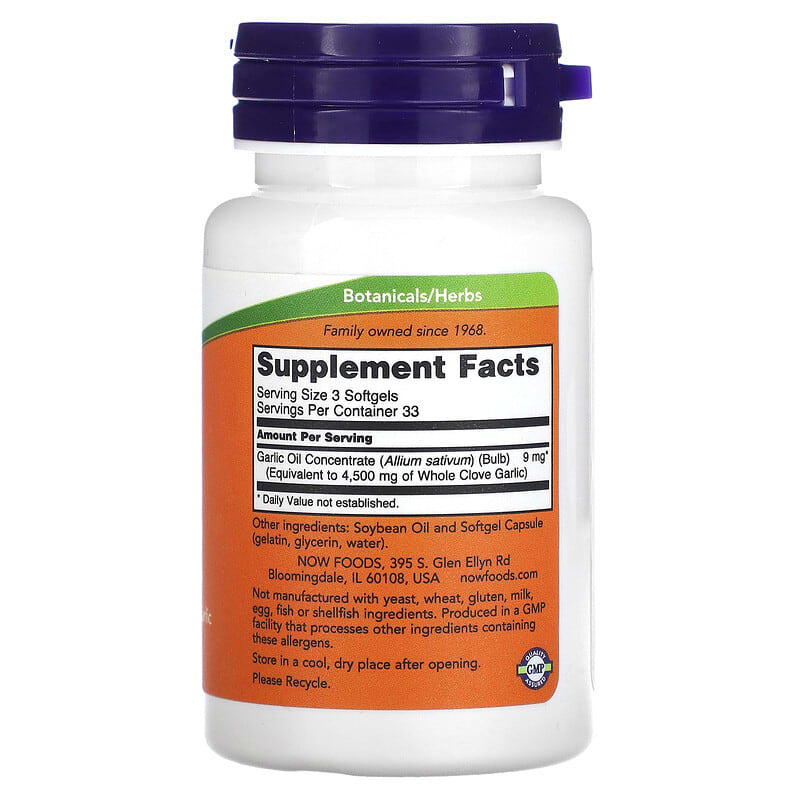 NOW Foods Garlic Oil 1.500 mg 100 Softgels 8 Thành phần vi chất NOW Foods Garlic Oil 1.500 mg 100 viên 733739017901