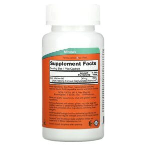 NOW Foods Iron Double Strength 36 mg 90 Veg Capsules 733739014443