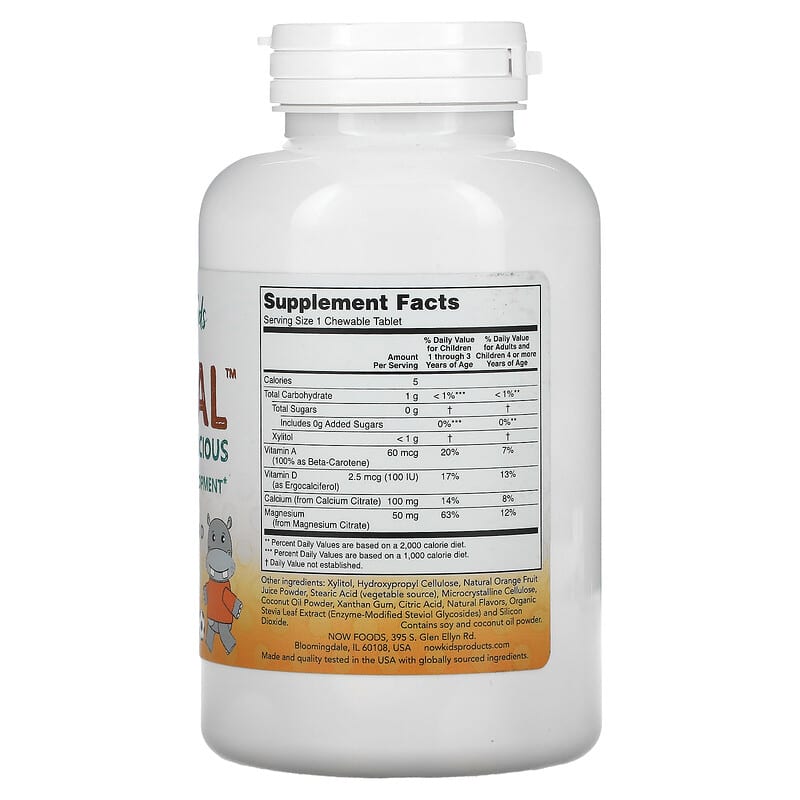 NOW Foods Kid Cal 100 Chewables 8 Thành phần vi chất NOW Foods Kid Cal 100 viên 733739012333
