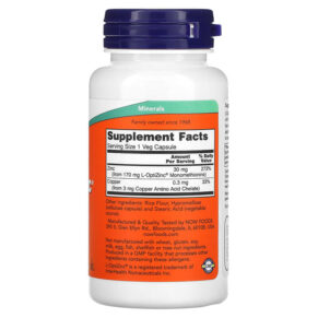 NOW Foods L-OptiZinc 30 mg 100 Veg Capsules 733739015105