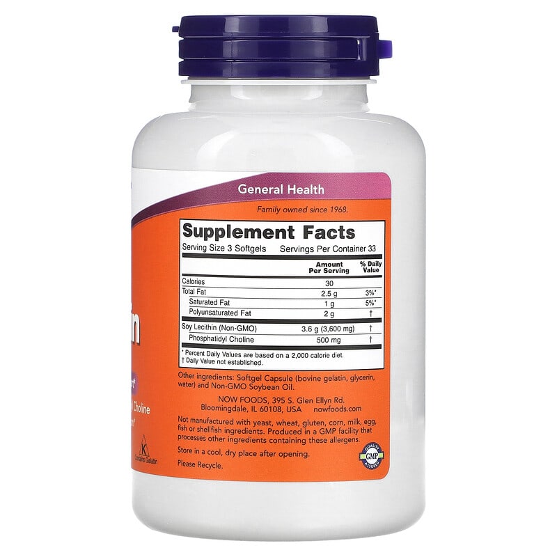 NOW Foods Lecithin 1.200 mg 100 Softgels 8 Thành phần vi chất NOW Foods Lecithin 1.200 mg 100 viên 733739022103