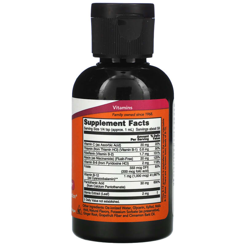 NOW Foods Liquid B-12 B-Complex 2 fl oz (59 ml) 8 Thành phần vi chất NOW Foods Liquid B-12 B-Complex 2 fl oz (59 ml) 733739004642