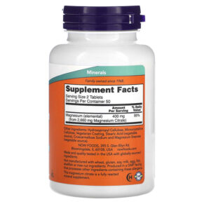 NOW Foods Magnesium Citrate 200 mg 100 Tablets 733739012906