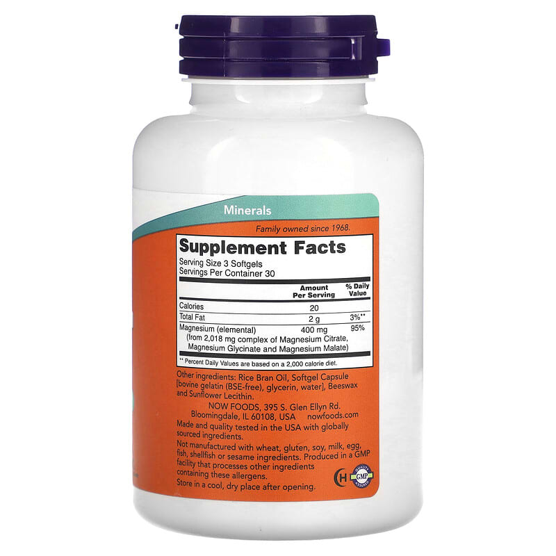 NOW Foods Magnesium Citrate 90 Softgels 8 Thành phần vi chất NOW Foods Magnesium Citrate 90 viên 733739012975