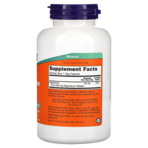 NOW Foods Magnesium Malate Caps 180 Veg Capsules 733739013033