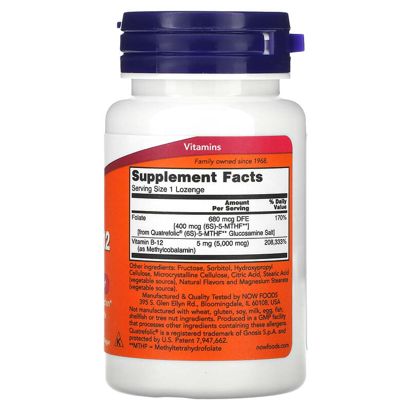 NOW Foods Methyl B-12 5.000 mcg 60 Lozenges 8 Thành phần vi chất NOW Foods Methyl B-12 5.000 mcg 60 viên 733739004963