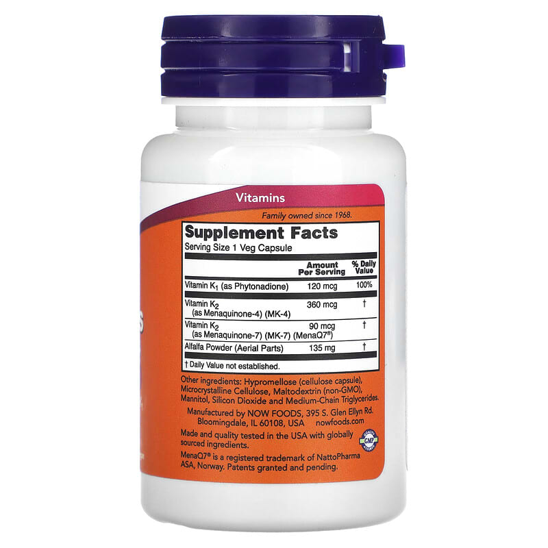 NOW Foods MK-7 Plus with K1 & MK-4 90 Veg Capsules 8 Thành phần vi chất NOW Foods MK-7 Plus + K1 & MK-4 90 viên 733739009975