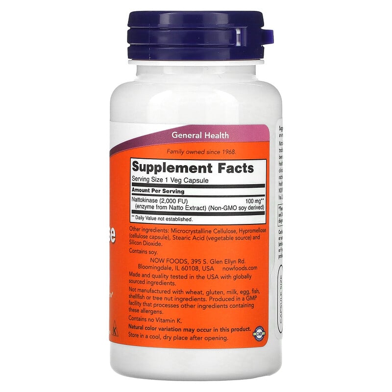 NOW Foods Nattokinase 100 mg 120 Veg Capsules 8 Thành phần vi chất NOW Foods Nattokinase 100 mg 120 viên 733739031419