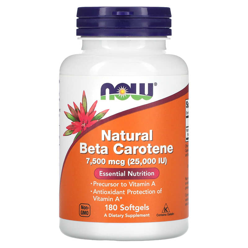 NOW Foods Natural Beta Carotene 7.500 mcg (25.000 IU) 180 Softgels 1 NOW Foods Natural Beta Carotene 7.500 mcg (25.000 IU) 180 viên 733739003225