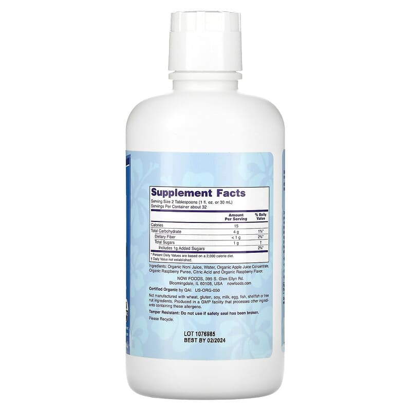 NOW Foods Organic Noni SuperFruit 32 fl oz (946 ml) 8 Thành phần vi chất NOW Foods Organic Noni SuperFruit 32 fl oz (946 ml) 733739048141