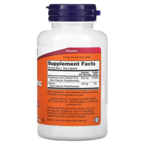 NOW Foods Pantothenic Acid 500 mg 100 Veg Capsules 733739004864