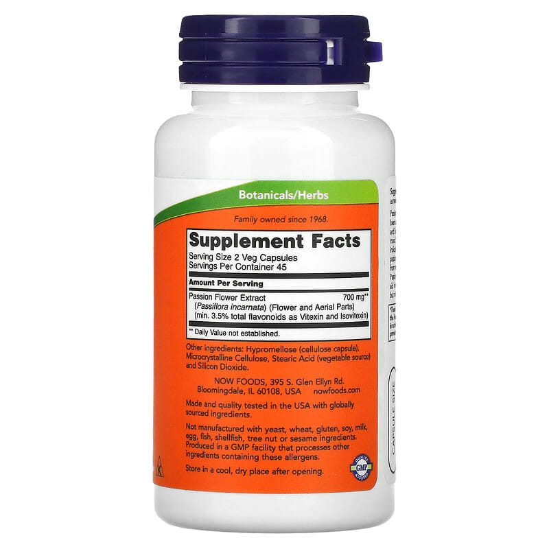 NOW Foods Passion Flower 350 mg 90 Veg Capsules 8 Thành phần vi chất NOW Foods Passion Flower 350 mg 90 viên 733739047632