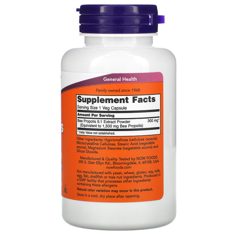 NOW Foods Propolis 1500 100 Veg Capsules 8 Thành phần vi chất NOW Foods Propolis 1500 100 viên 733739025401