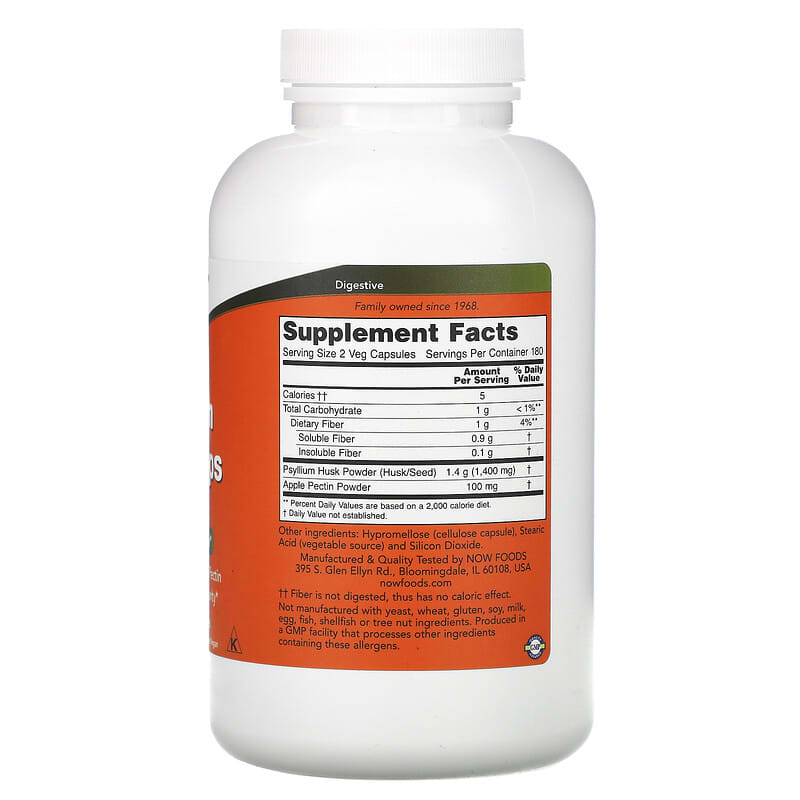 NOW Foods Psyllium Husk Caps 700 mg 360 Veg Capsules 8 Thành phần vi chất NOW Foods Psyllium Husk 700 mg 360 viên 733739059741