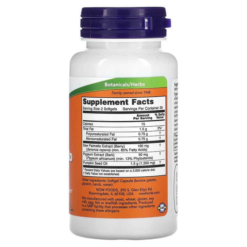 NOW Foods Pygeum & Saw Palmetto Men's Health 60 Softgels 8 Thành phần vi chất NOW Foods Pygeum & Saw Palmetto Men's Health 60 viên 733739047281