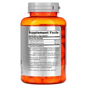 NOW Foods Sports Arginine & Citrulline 120 Veg Capsules 733739000378