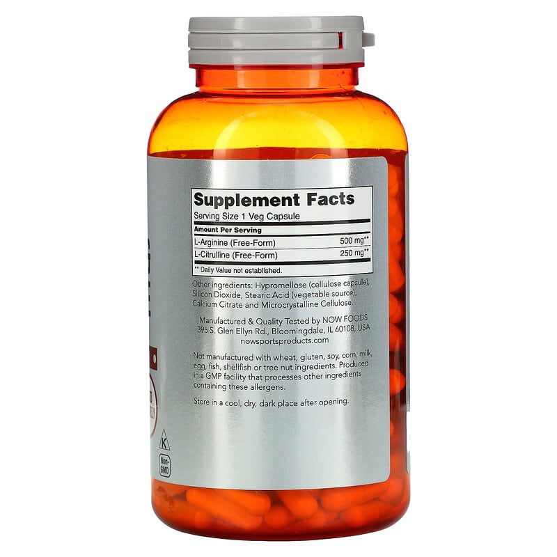 NOW Foods Sports Arginine & Citrulline 240 Veg Capsules 8 Thành phần vi chất NOW Foods Sports Arginine & Citrulline 240 viên 733739000385