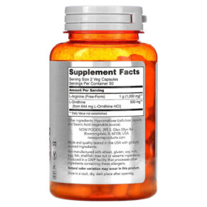 NOW Foods Sports Arginine & Ornithine 100 Veg Capsules 733739000408