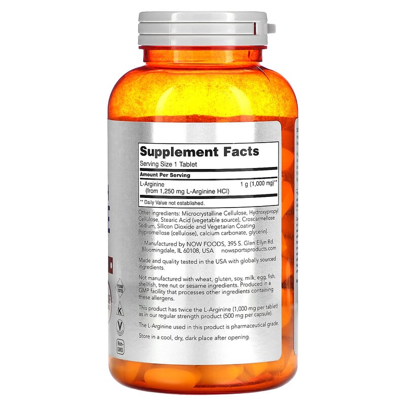 NOW Foods Sports Double Strength L-Arginine 1.000 mg 180 Tablets 8 Thành phần vi chất NOW Foods Sports Double Strength L-Arginine 1.000 mg 180 viên 733739000262